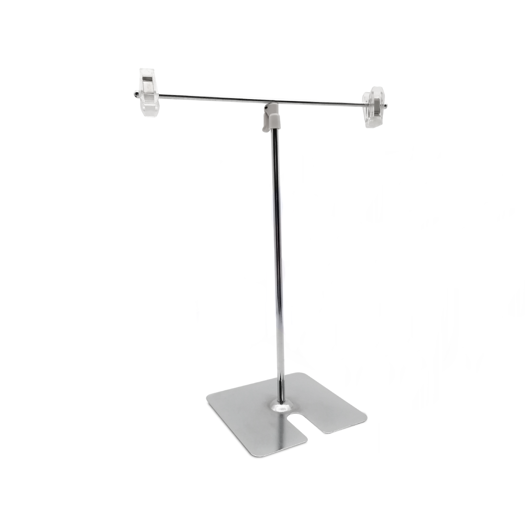 SOPORTE T METAL CON PINZAS ACRILICAS